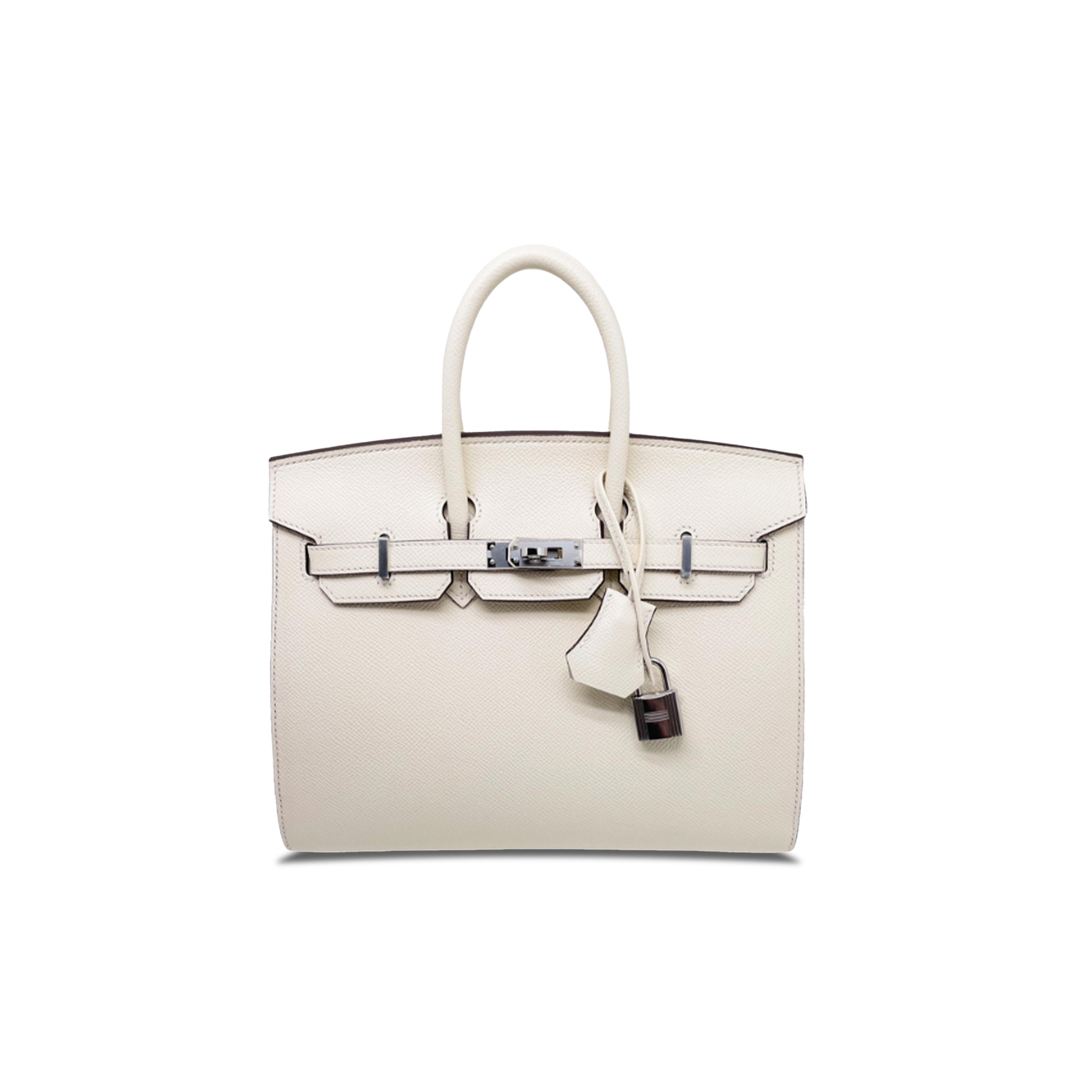 HERMES BIRKIN 25 EPSOM LEATHER CREAM WHITE SILVER BUCKLE HANDBAG 24062877 (25*20*13cm)